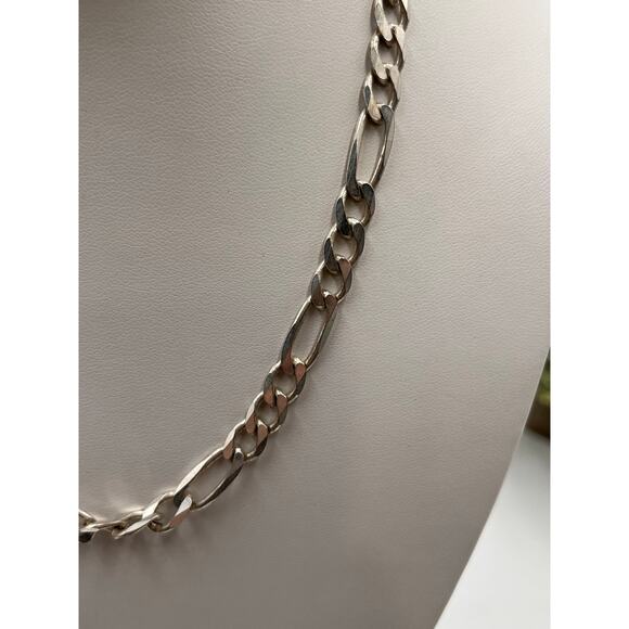 Designer Heavy Unisex 7mm Figaro Sterling Silver Chain Necklace 18” Italy - Picture 4 of 8